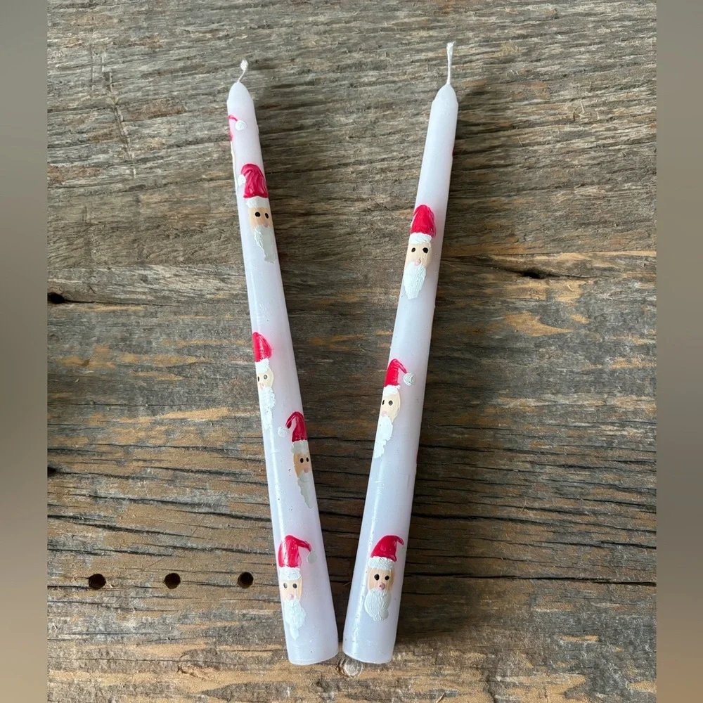 Hand Painted Santa Clause two candle‎ light sticks for Christmas